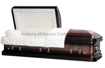 Full Brush Copper/ Bronze Finish with Antique Copper Hardware Beige Velvet Interior Metal Casket